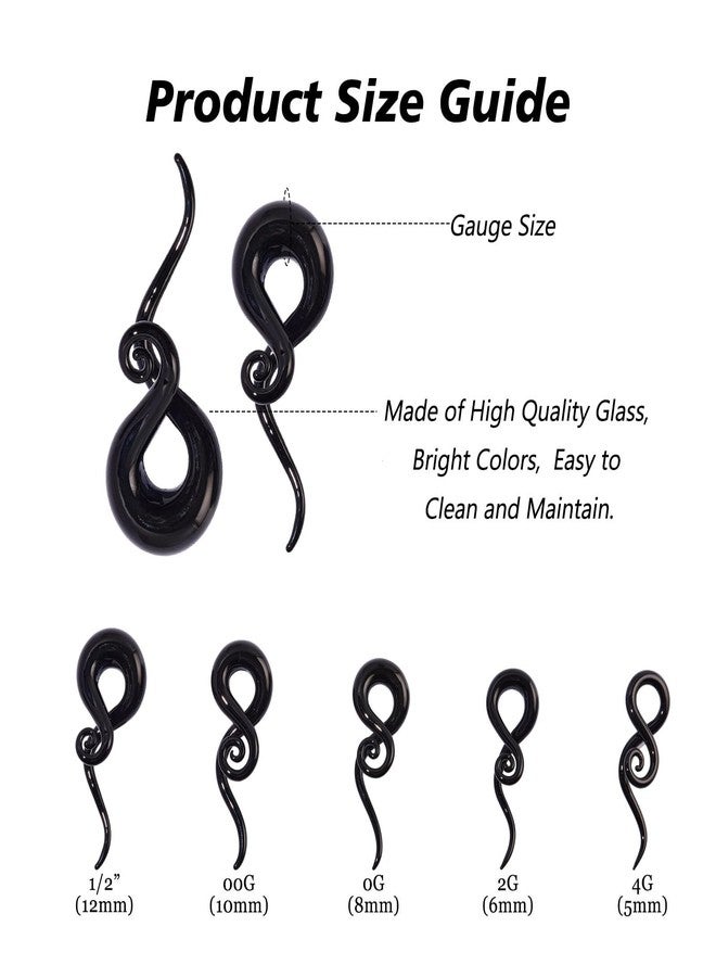 Qmcandy 2pcs Glass Spiral Tapers Plugs Twist Stretchers Earrings Stretching Piercings Jewelry Gauges 2g, black - Image 5